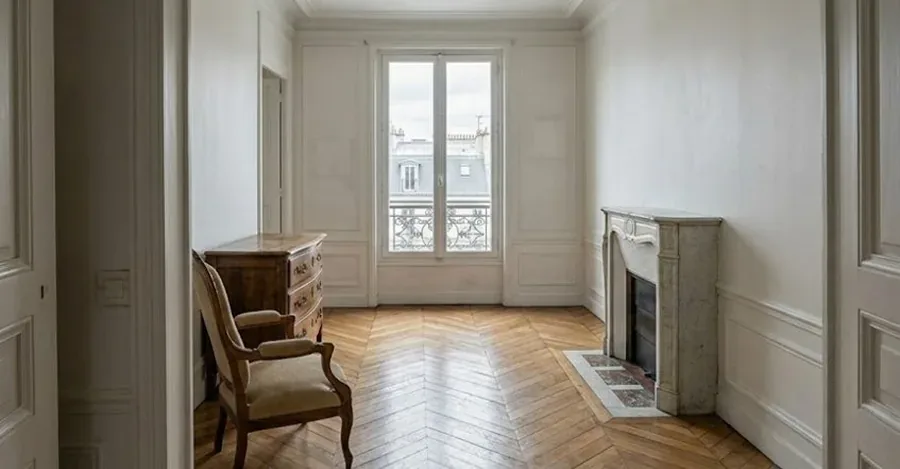 Le même appartement vidé et balayé, après débarras