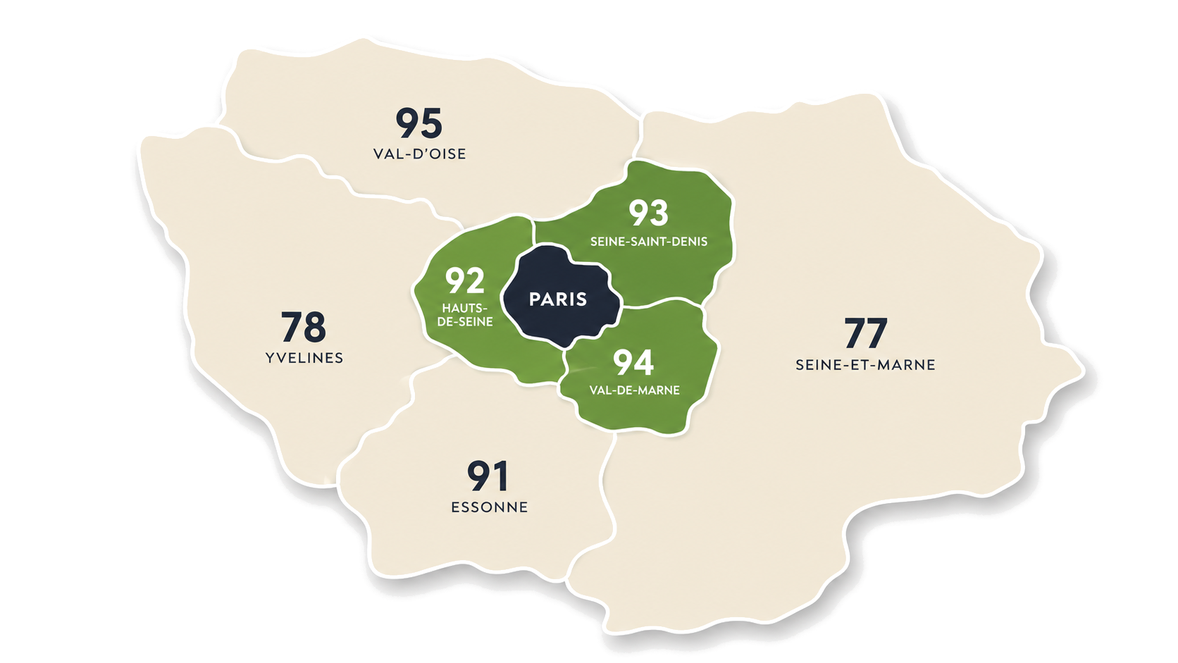 Carte des zones d'intervention Tout à la Rue : Paris, 92, 93, 94, 95, 77, 78 et 91